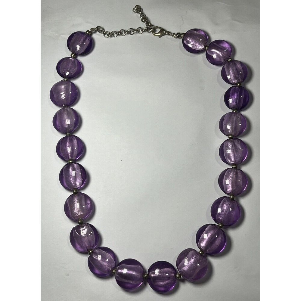 Vintage Chunky Purple Glass Bead Necklace - Bold Statement Jewelry